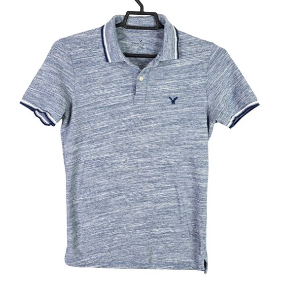 Mens American Eagle Heather Blue Polo Shirt Short Sleeve Cotton Blend Size S - Picture 1 of 8